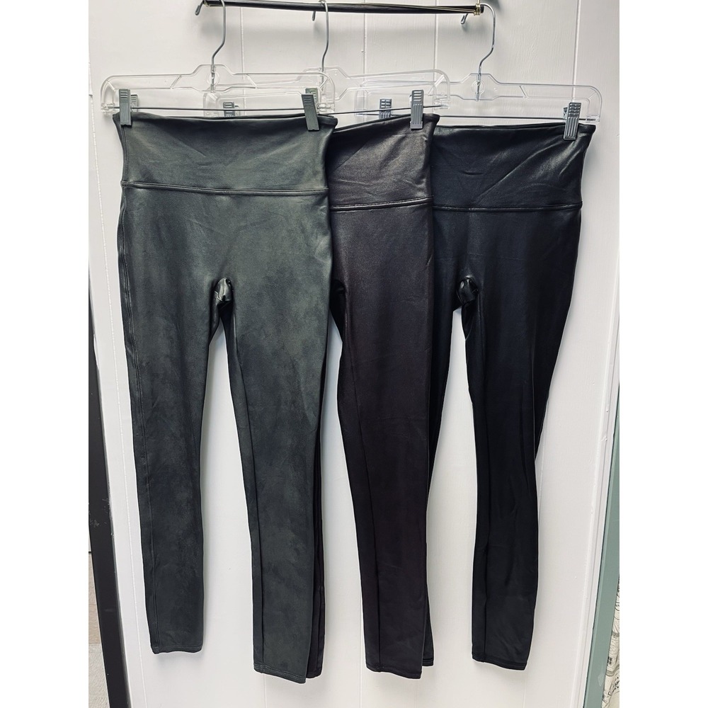 Spanx Lot of 3 Leggings 2437 Faux Leather Moto Medium Athleisure Wear Slimming